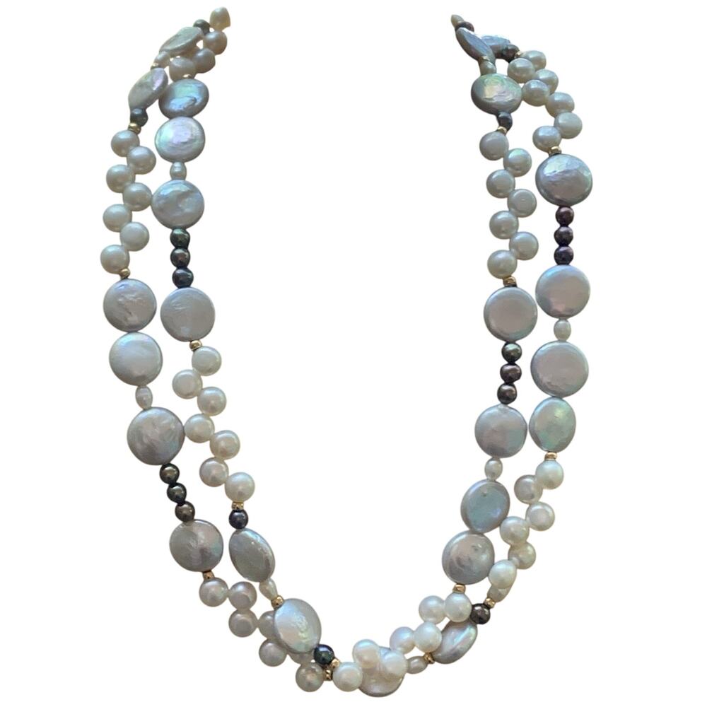 Zoe B. 14K Yellow Gold and Multi Pearl Double Strand Necklace